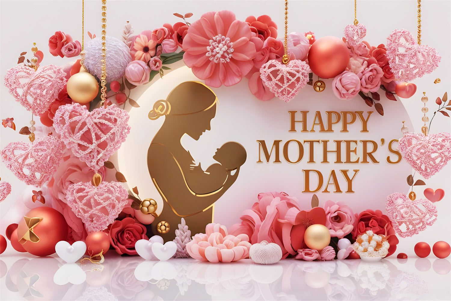 Mother's Day Backdrop Ornate Gold Frame Floral Backdrop UK GTY3-141