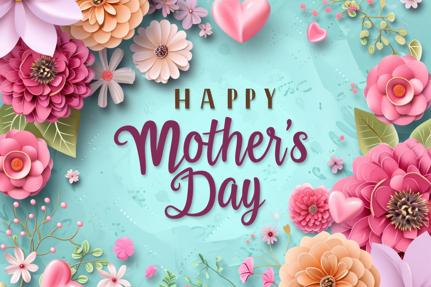 Backdrops For Mothers Day Mint Green Blush Floral Backdrop UK GTY3-143