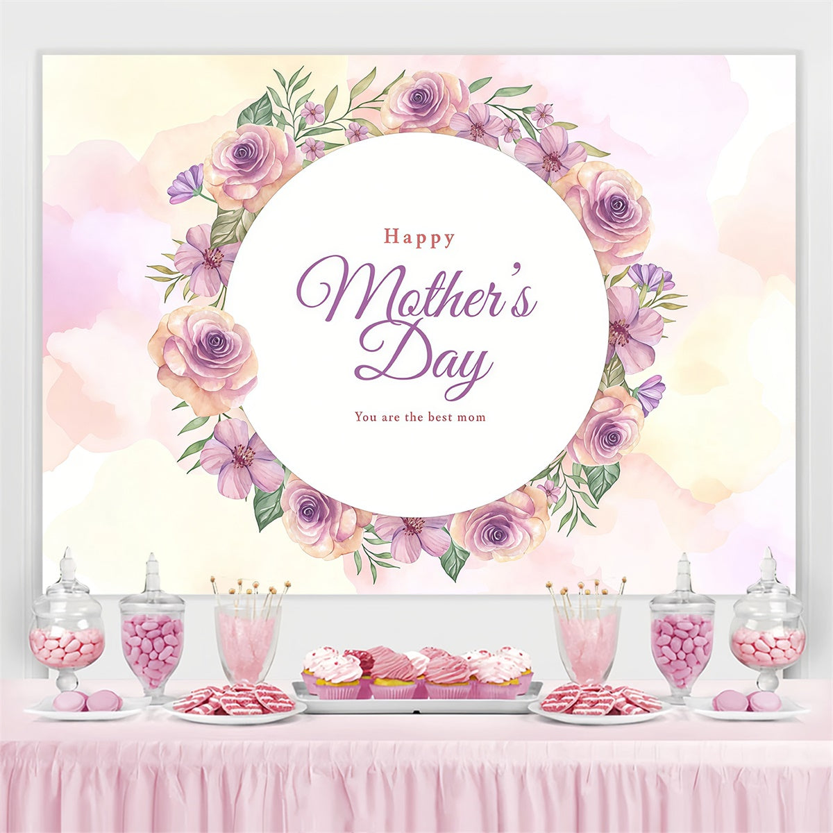 Mother's Day Photo Backdrops Lavender Rose Wreath Backdrop UK GTY3-161