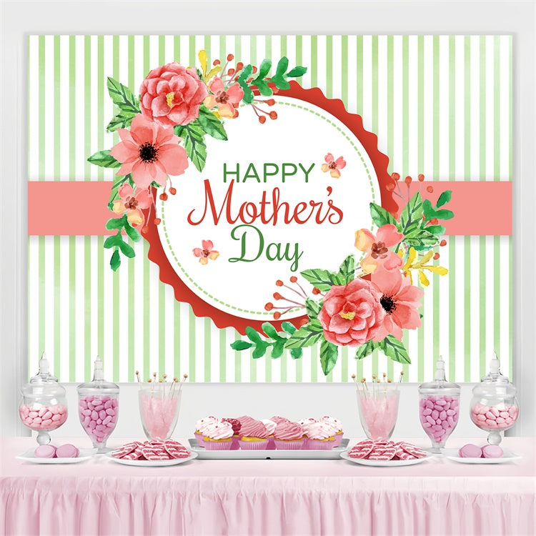 Mothers Day Backdrop Fresh Green Striped Floral Backdrop UK GTY3-168