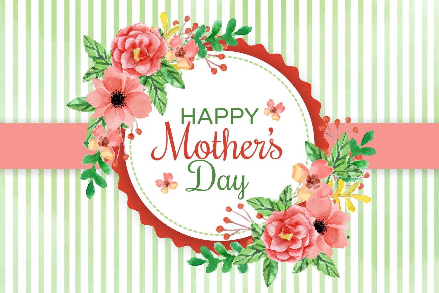 Mothers Day Backdrop Fresh Green Striped Floral Backdrop UK GTY3-168