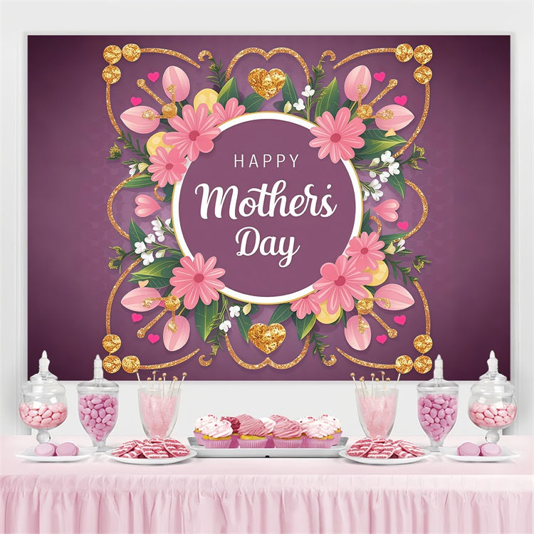 Mothers Day Backdrop Purple Gold Floral Personalized Backdrop UK GTY3-174