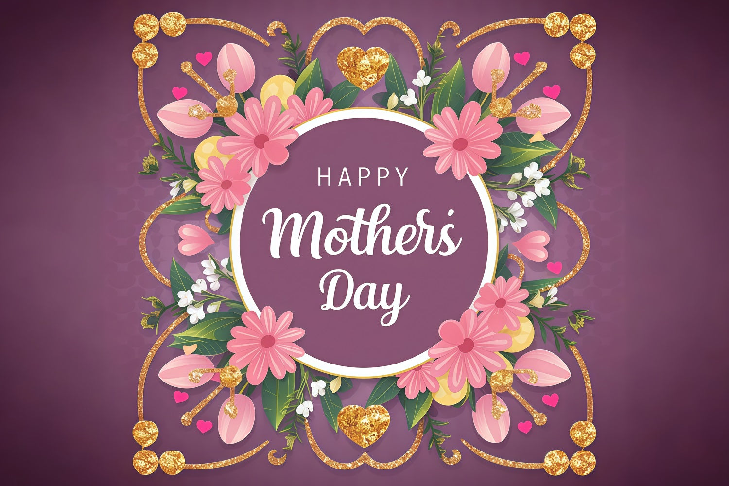 Mothers Day Backdrop Purple Gold Floral Personalized Backdrop UK GTY3-174