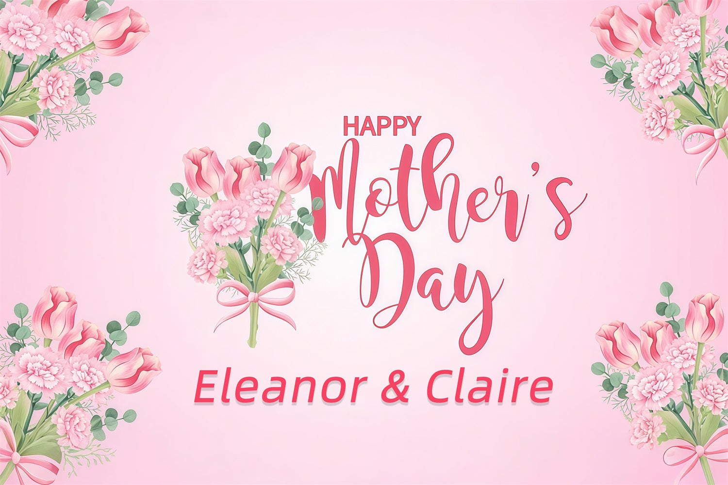Backdrops For Mother's Day Pink Floral Bouquet Personalised Backdrop UK GTY3-175