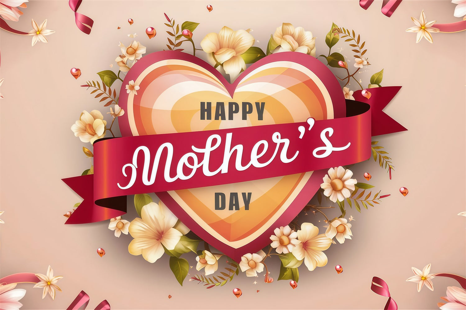 Mother's Day Photo Backdrop Floral Heart Ribbon Personalized Backdrop UK GTY3-178