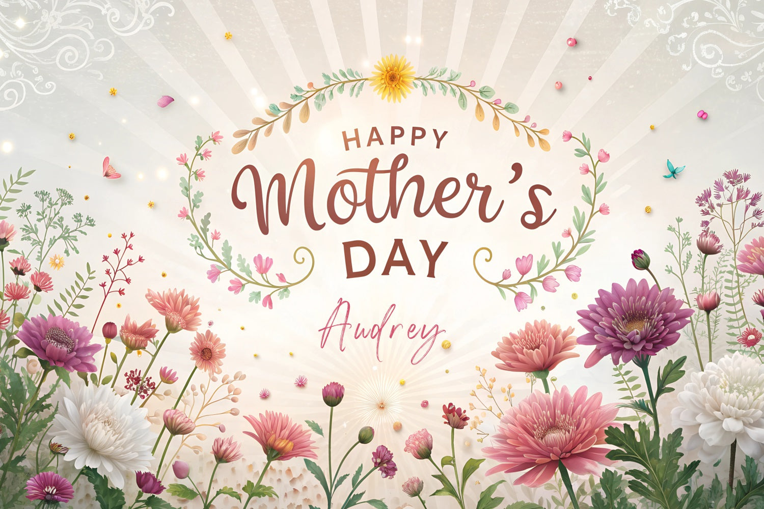 Mother's Day Backdrops Vintage Garden Floral Personalised Backdrop UK GTY3-179