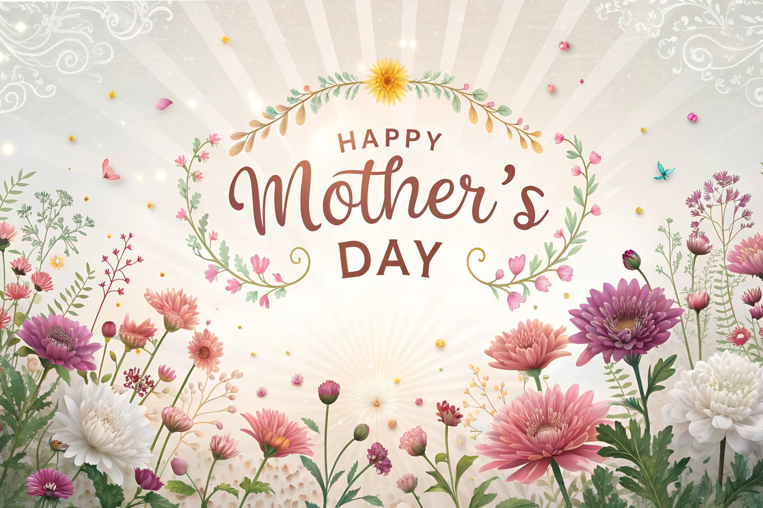 Mother's Day Backdrops Vintage Garden Floral Personalised Backdrop UK GTY3-179