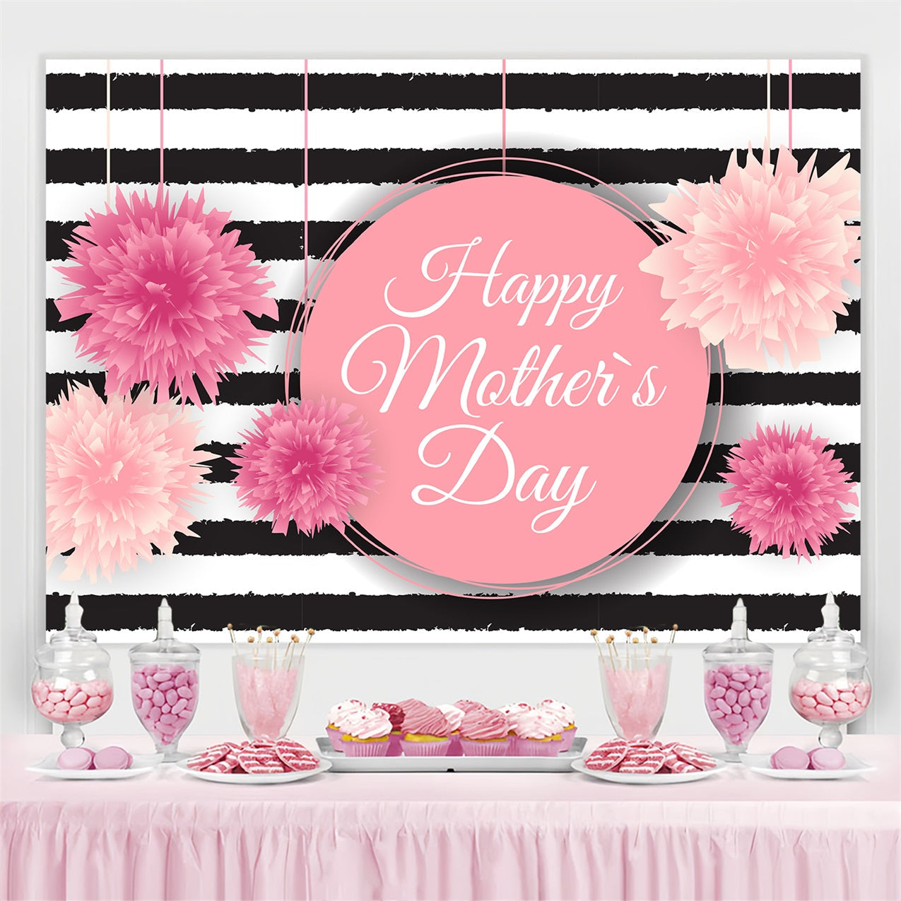 Mother's Day Photo Backdrops Stripes Floral Personalised Backdrop UK GTY3-183