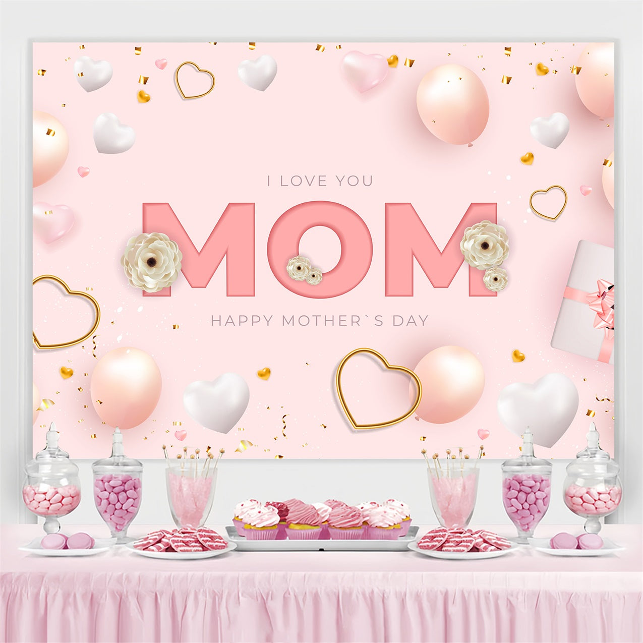 Mother's Day Backdrops Blush Balloon Party Personalised Backdrop UK GTY3-199