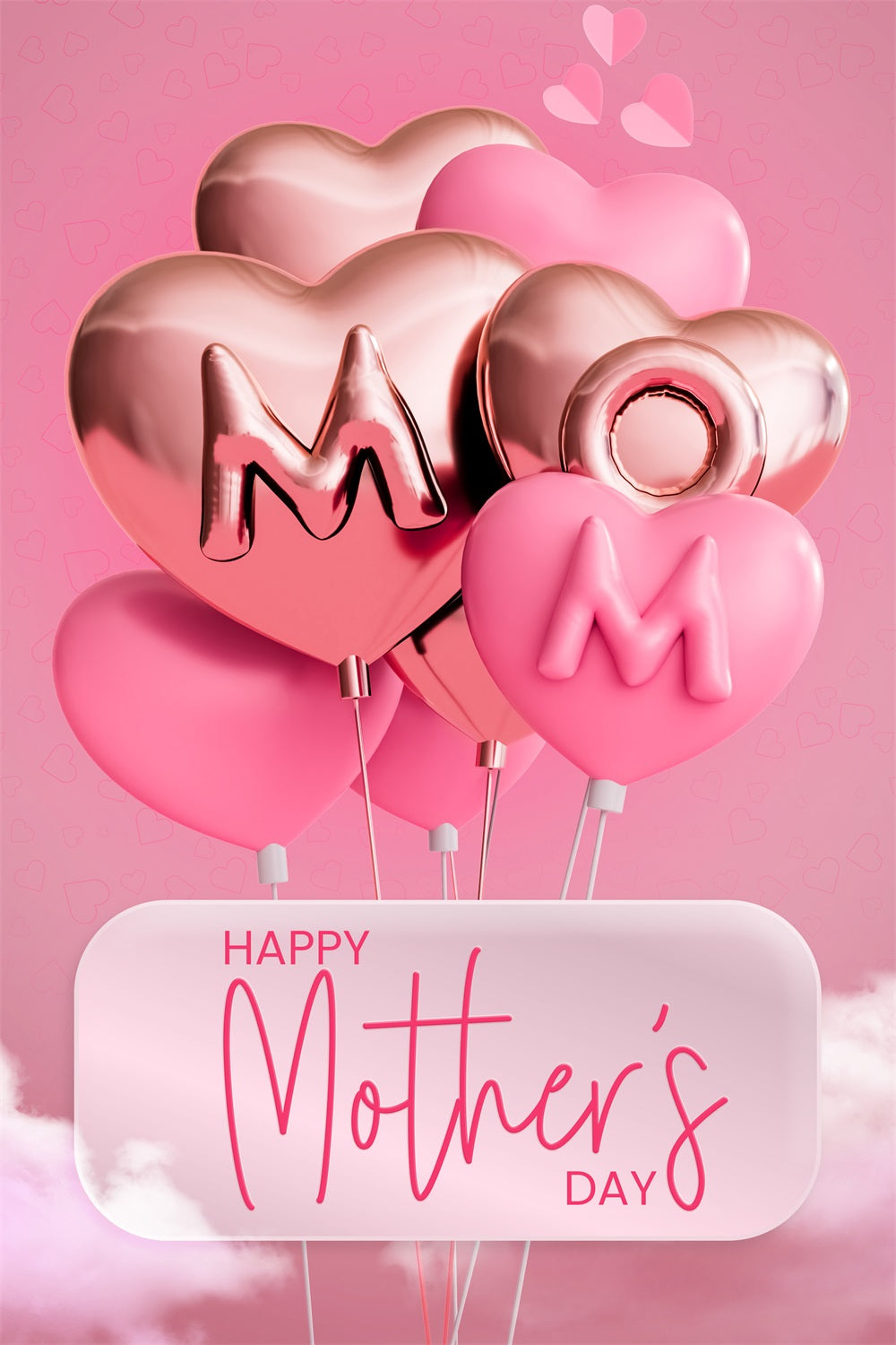 Mother Day Backdrop Pink Heart Balloons Personalized Backdrop UK GTY3-210