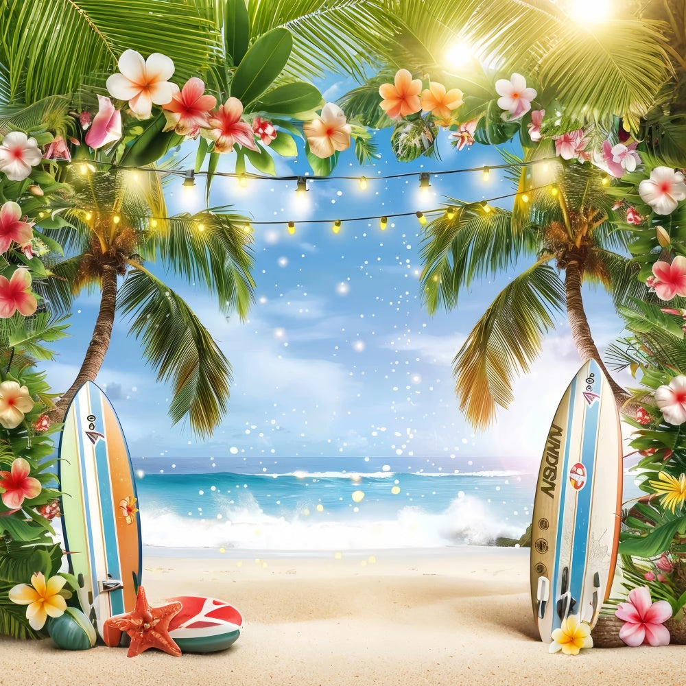Beach Backdrops Surfboard Palm Tree Ocean Summer Backdrop UK GTY3-288