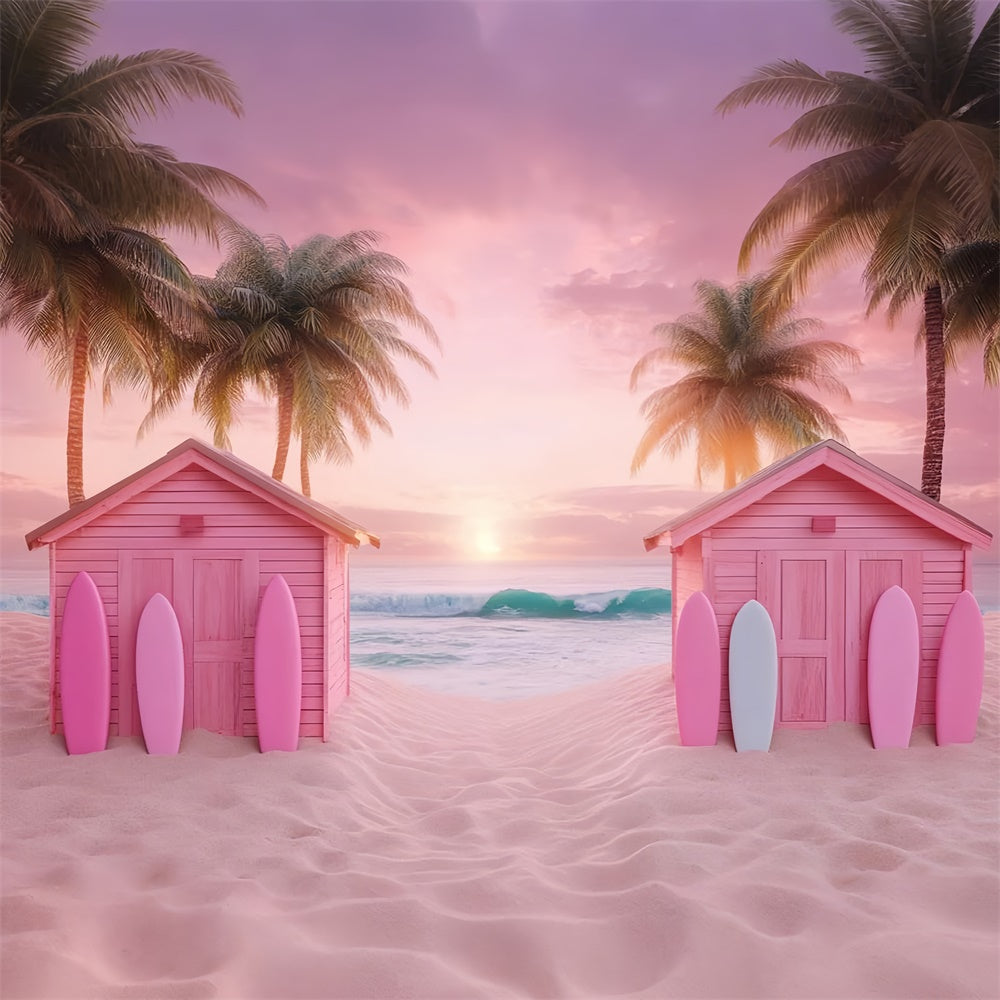 Pink Beach Backdrop Beach Cabins Sunset Summer Backdrop UK GTY3-303