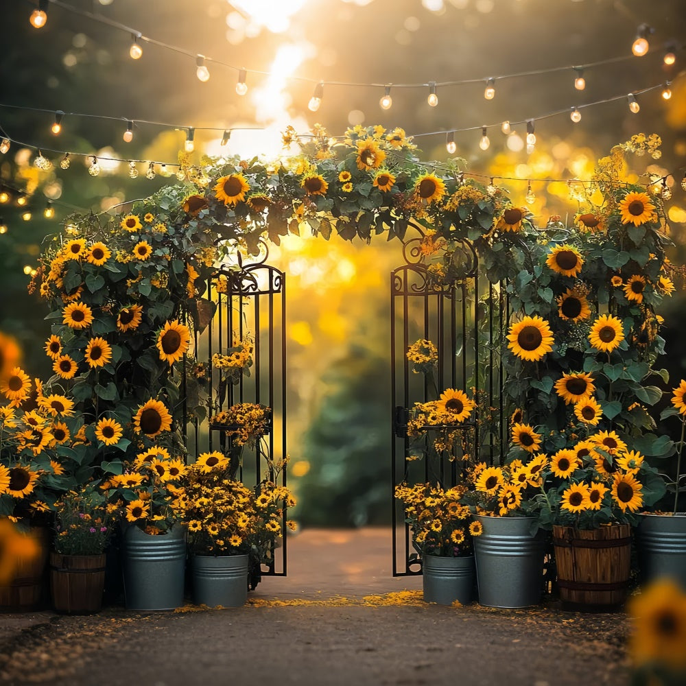 Sunflower Photo Backdrop Sunflower Iron Gate Summer Backdrop UK GTY3-306
