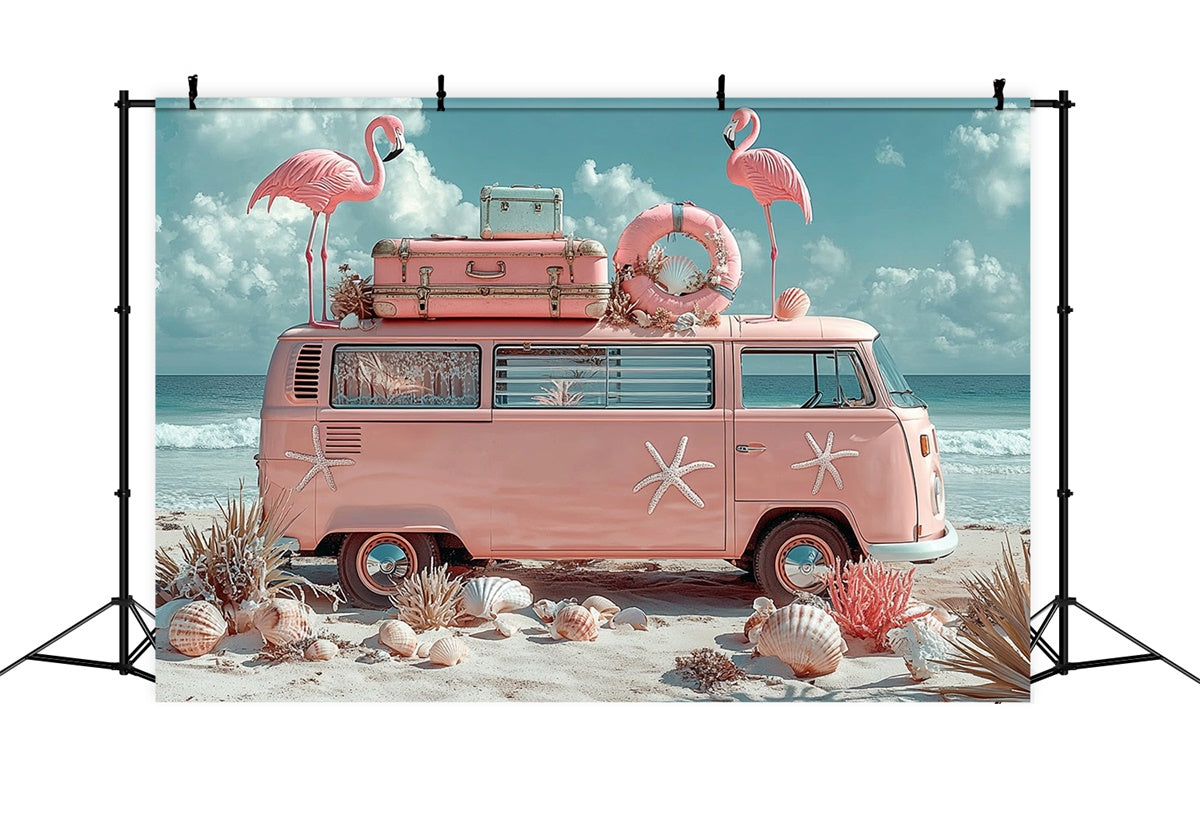 Tropical Backdrops Flamingo Beach Van Summer Backdrop UK GTY3-309
