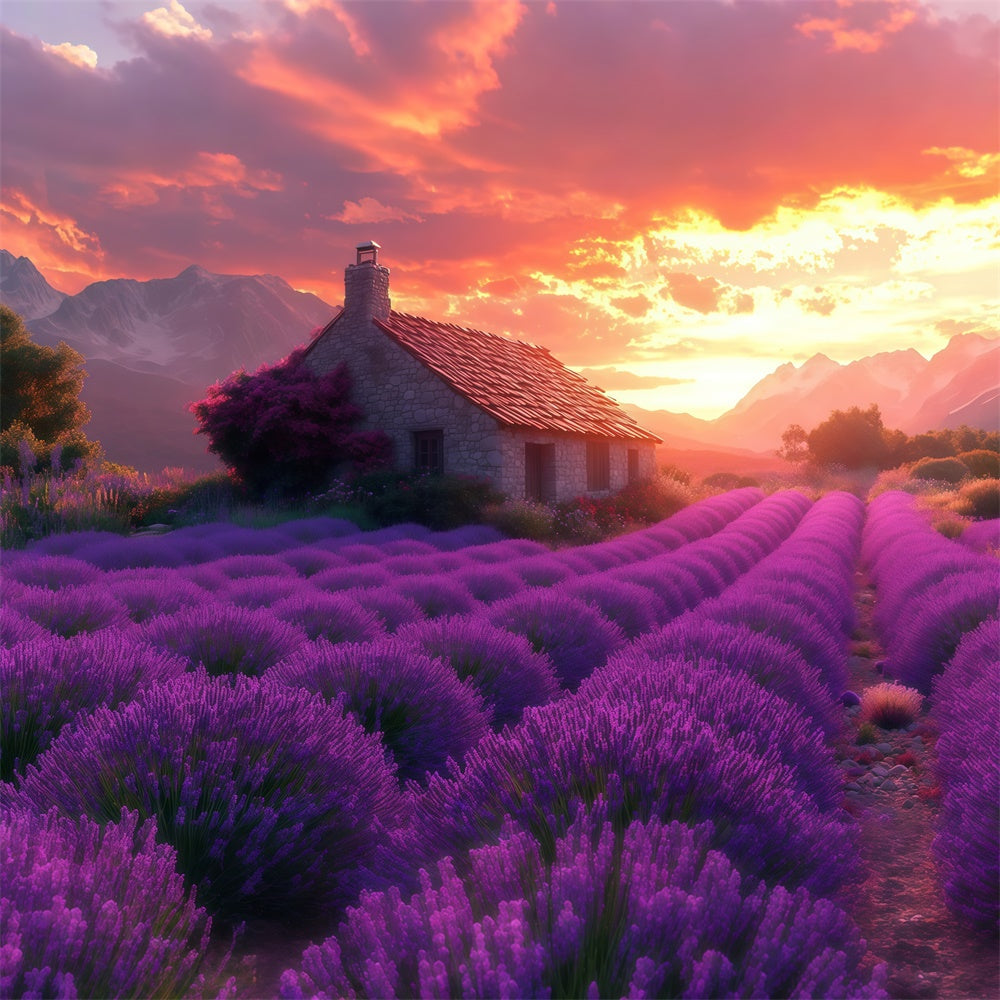 Purple Flower Backdrop Lavender Sunset Cottage Dream Backdrop UK GTY3-31