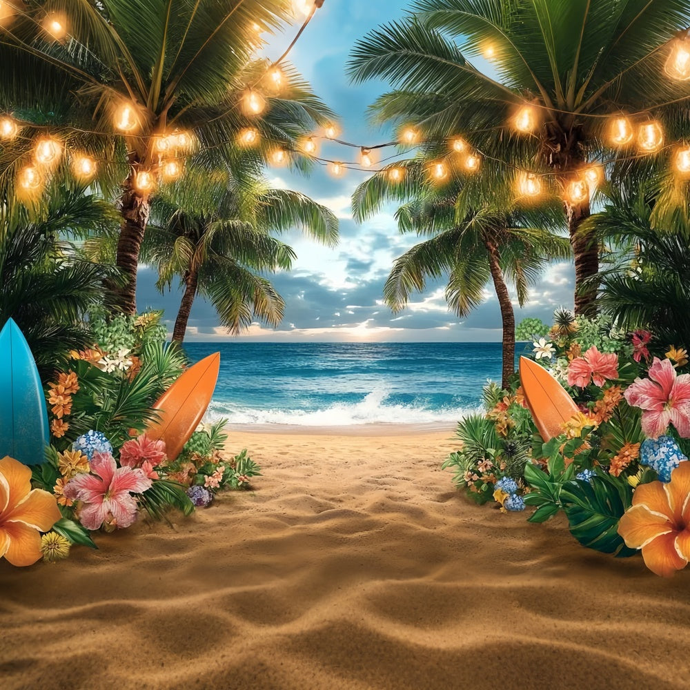 Photo Backdrop Beach Lights Sunset Palm Summer Backdrop UK GTY3-310