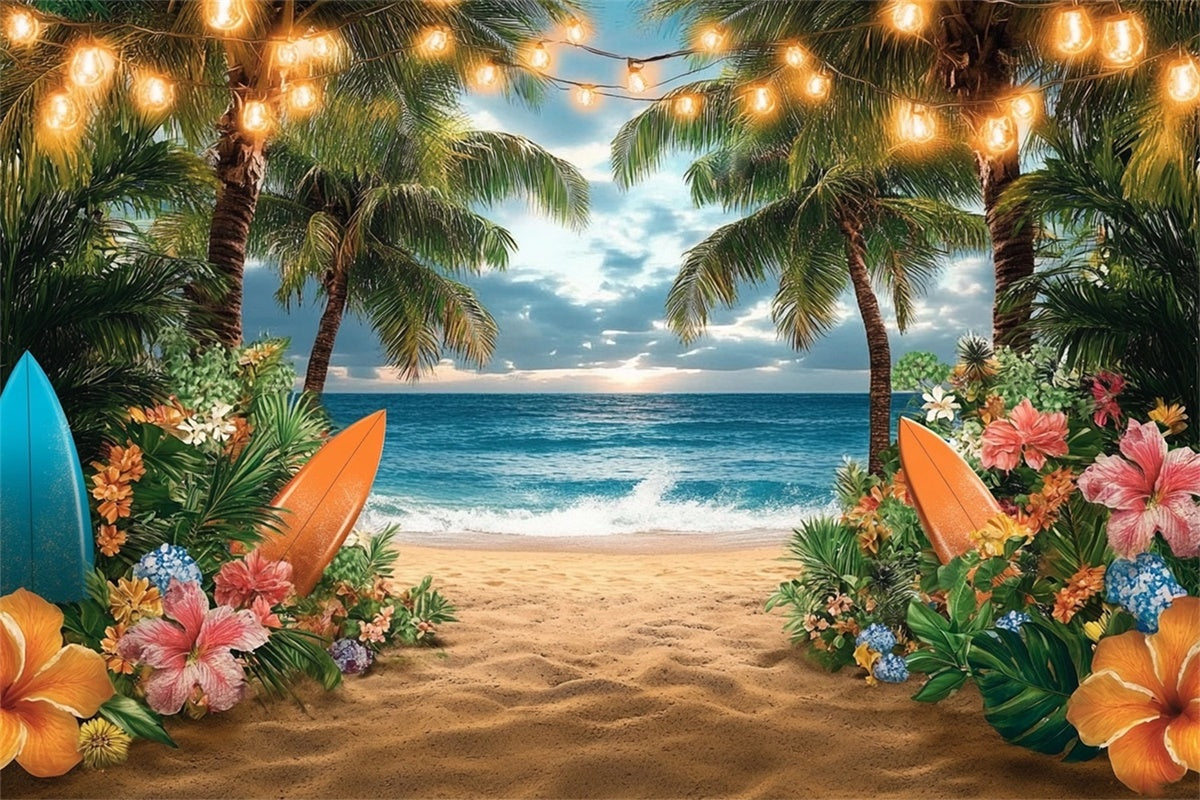 Photo Backdrop Beach Lights Sunset Palm Summer Backdrop UK GTY3-310