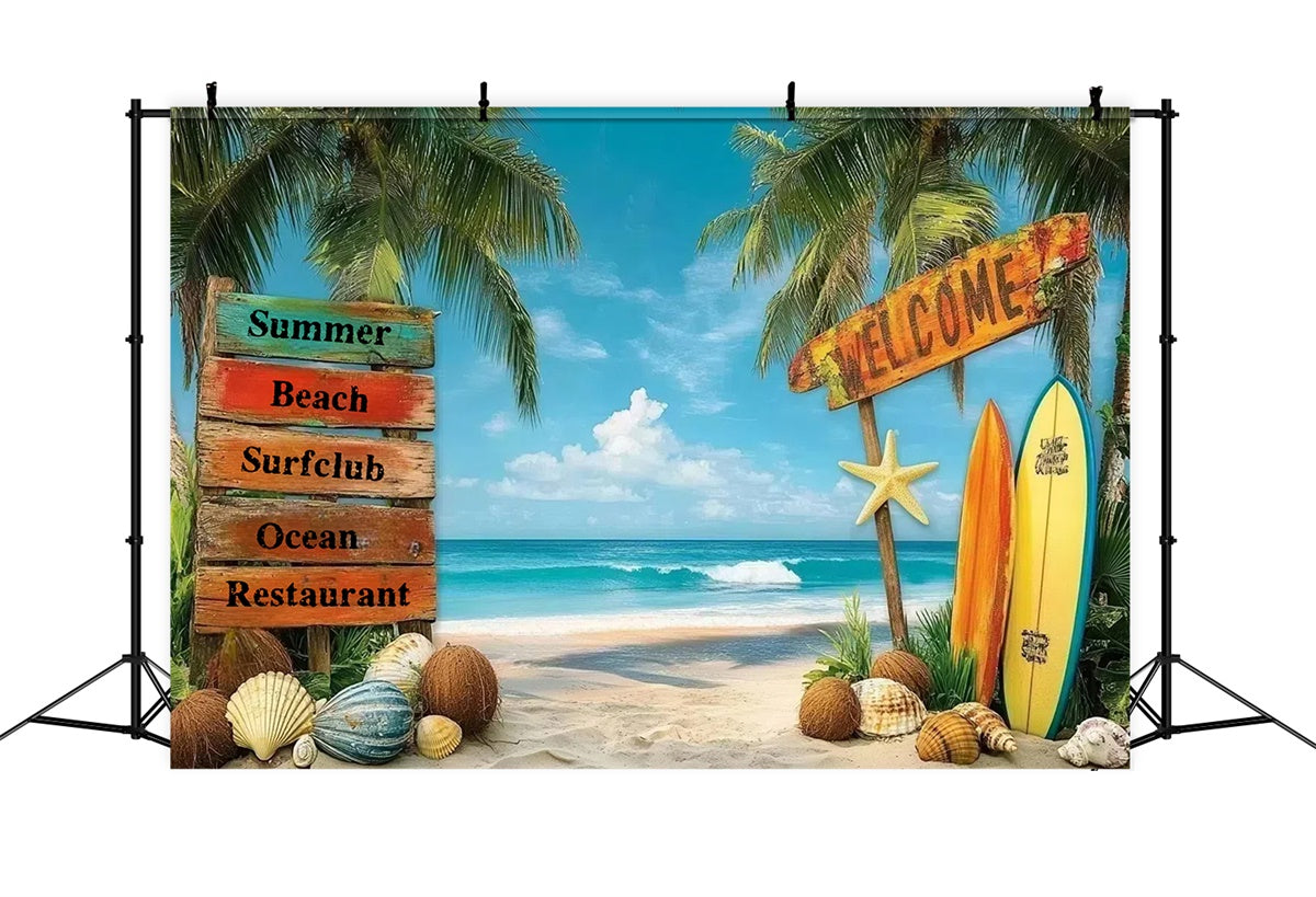 Tropical Beach Backdrop Beach Surf Welcome Sign Summer Backdrop UK GTY3-312