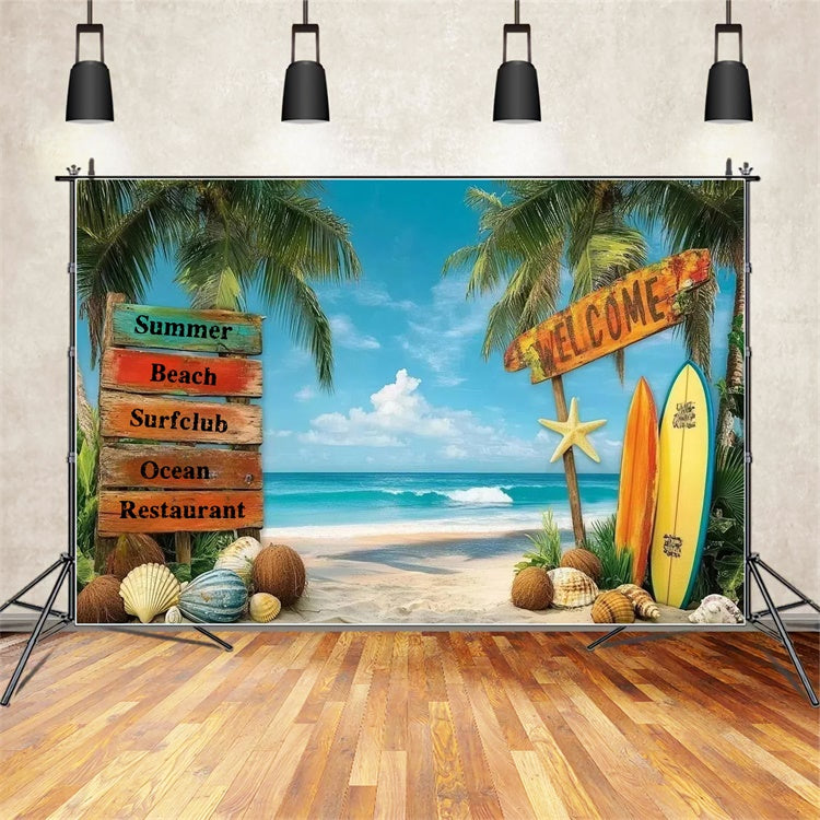 Tropical Beach Backdrop Beach Surf Welcome Sign Summer Backdrop UK GTY3-312