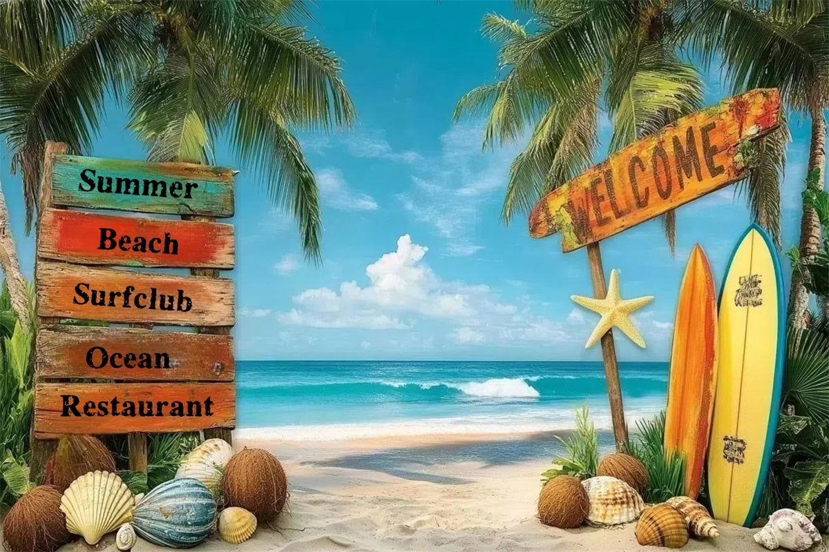 Tropical Beach Backdrop Beach Surf Welcome Sign Summer Backdrop UK GTY3-312