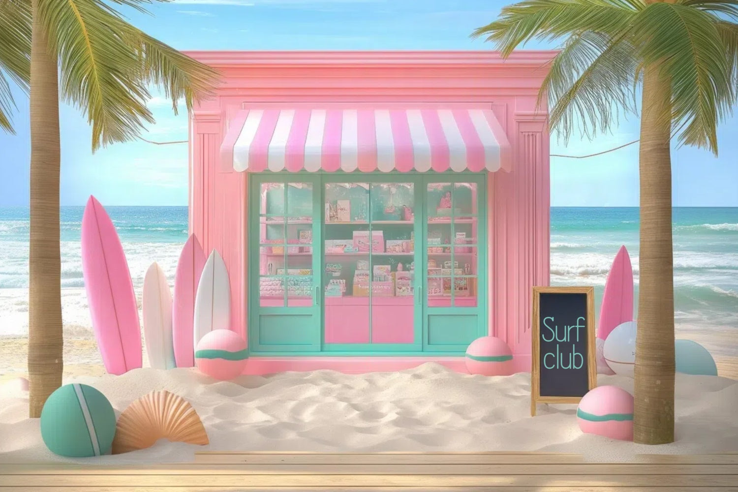 Summer Photo Backdrop Pink Surfboards Beach Shop Backdrop UK GTY3-313