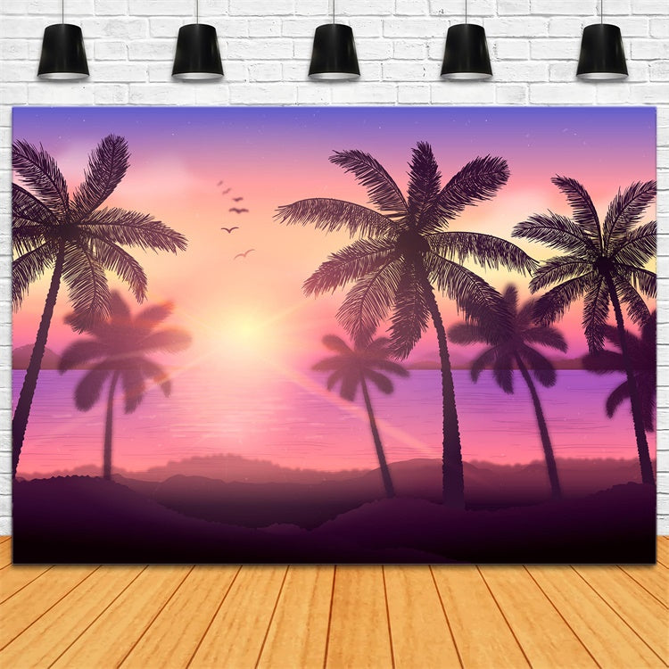 Tropical Beach Backdrop Sunset Glow Palm Tree Backdrop UK GTY3-372