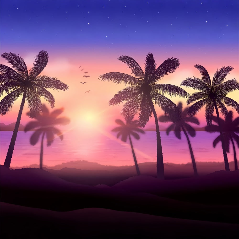 Tropical Beach Backdrop Sunset Glow Palm Tree Backdrop UK GTY3-372