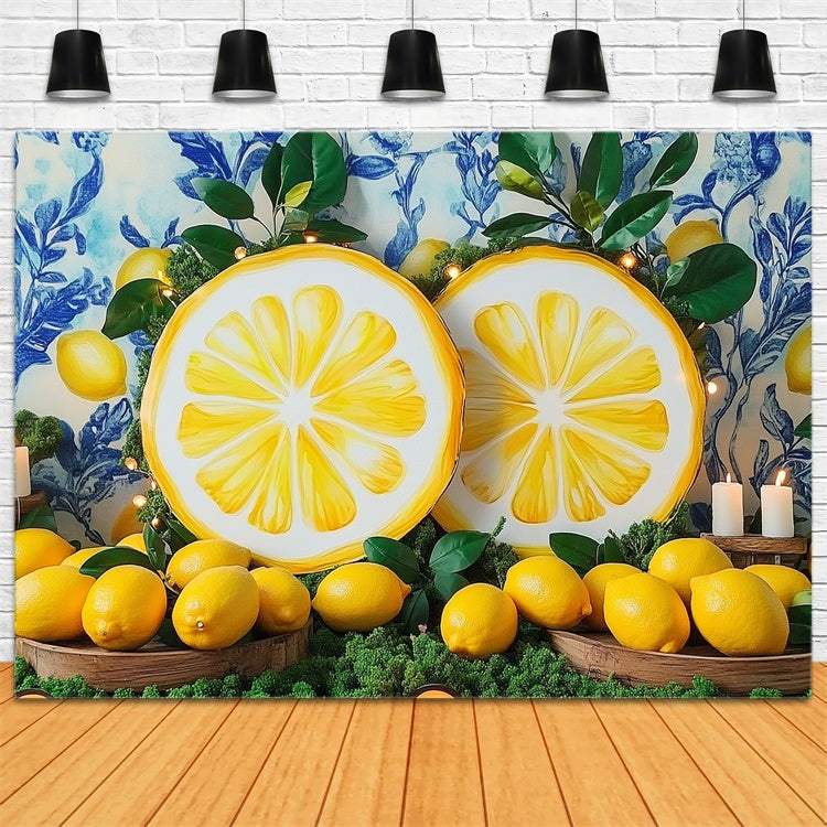Lemon Backdrop Lemon Slice Blue Wall Summer Backdrop UK GTY3-373