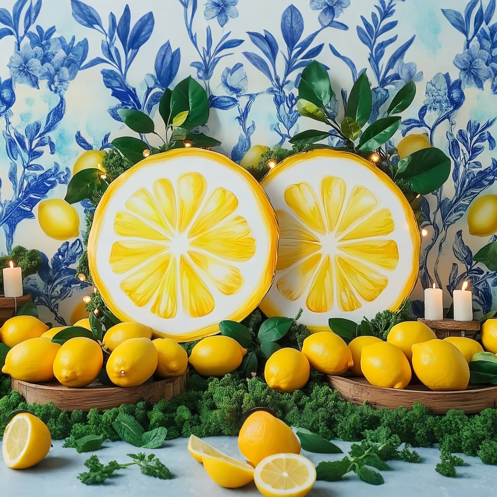 Lemon Backdrop Lemon Slice Blue Wall Summer Backdrop UK GTY3-373