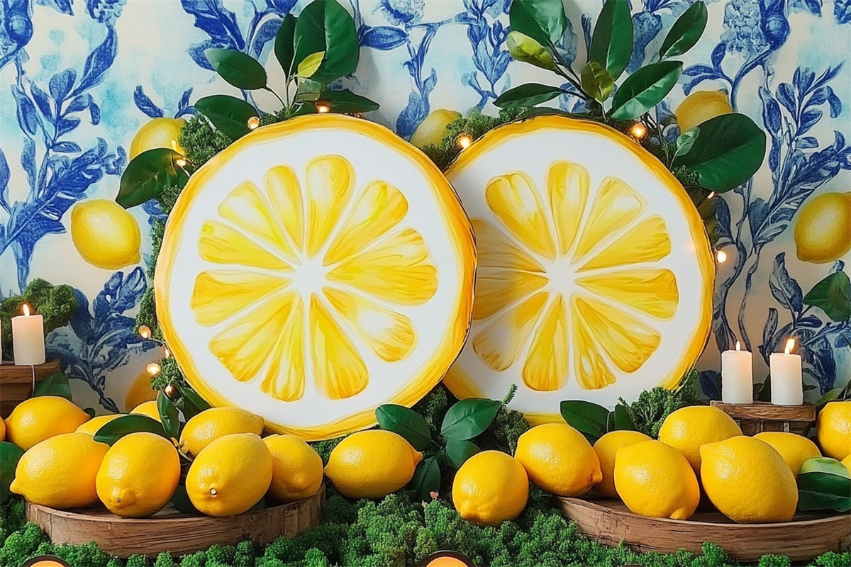 Lemon Backdrop Lemon Slice Blue Wall Summer Backdrop UK GTY3-373