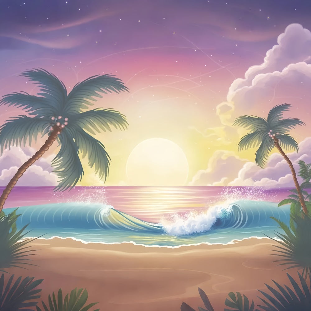 Beach Photo Backdrop Sunrise Palm Ocean Wave Summer Backdrop UK GTY3-379