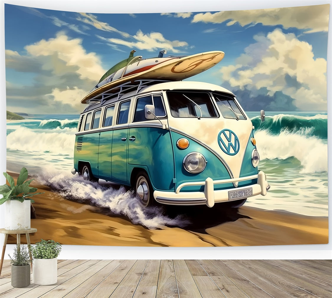 Beach Photo Backdrop Vintage Surf Van Sand Summer Backdrop UK GTY3-382