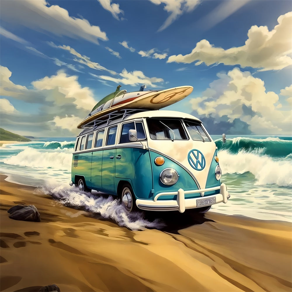 Beach Photo Backdrop Vintage Surf Van Sand Summer Backdrop UK GTY3-382