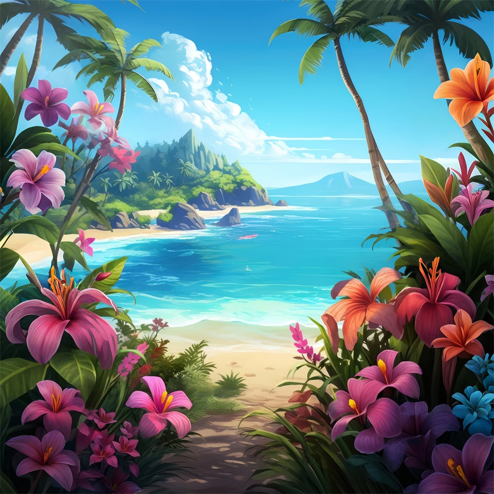 Beach Photography Backdrop Blue Sky Floral Trail Summer Backdrop UK GTY3-385