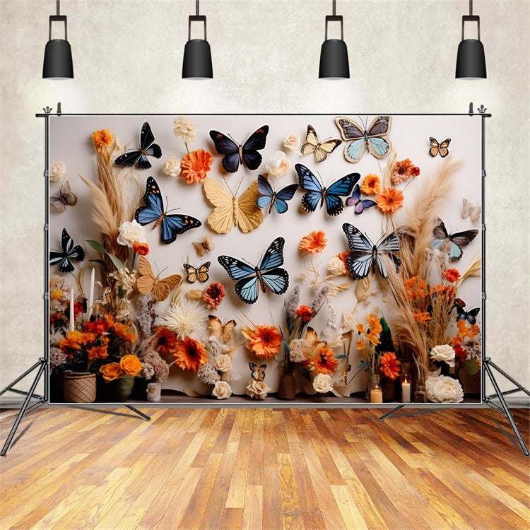 Summer Photo Backdrop Rustic Orange Flower Butterfly Backdrop UK GTY3-396