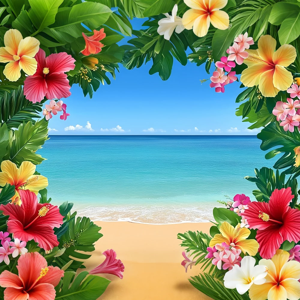 Tropical Beach Backdrop Blue Sky Ocean Flower Backdrop UK GTY3-399