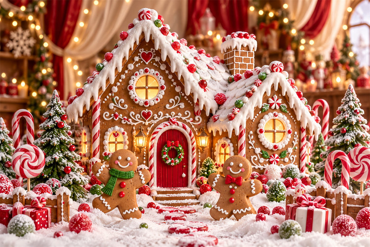 Gingerbread House Photo Backdrop Cartoon Cottage Candy Bokeh Christmas Photo Booth Backdrop UK HQ610-151