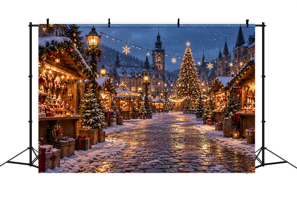 Christmas Town Backdrops Winter Snowy Market Square Christmas Backdrop Photos UK HQ610-155