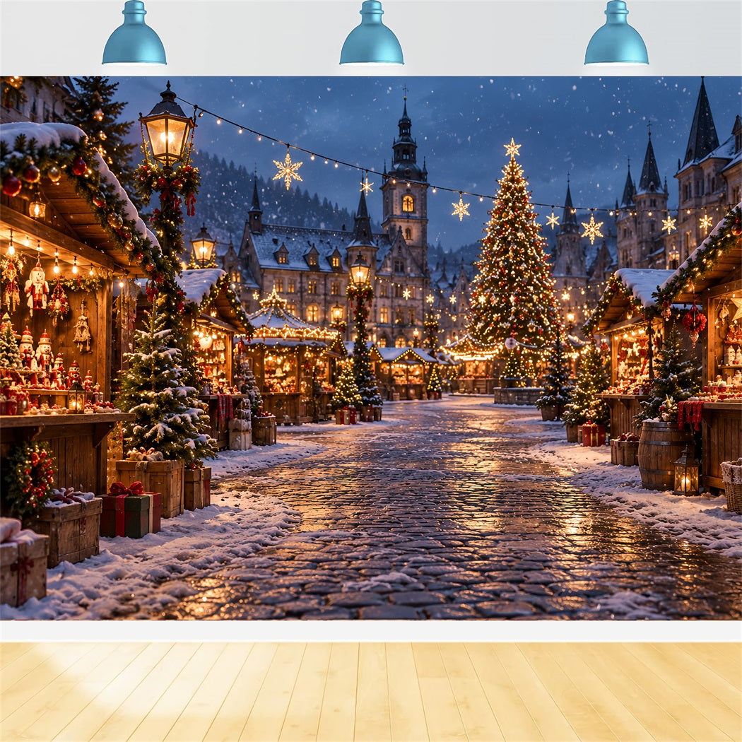 Christmas Town Backdrops Winter Snowy Market Square Christmas Backdrop Photos UK HQ610-155