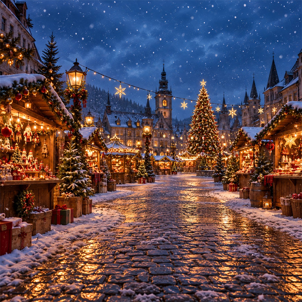 Christmas Town Backdrops Winter Snowy Market Square Christmas Backdrop Photos UK HQ610-155