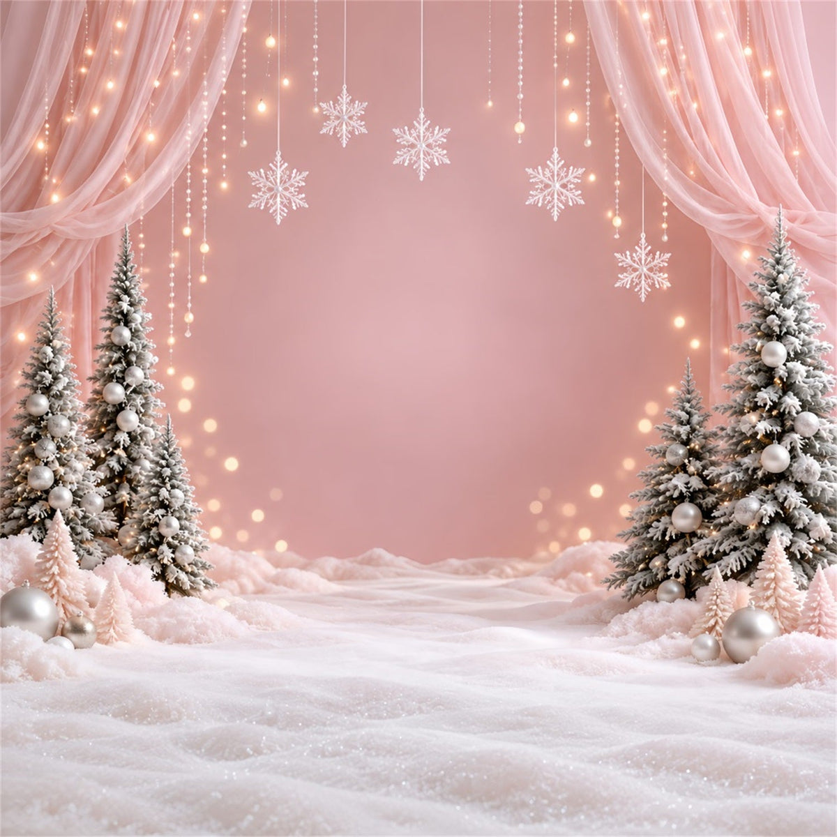 Winter Christmas Backdrop Blush Snowflake Wonderland Christmas Theme Backdrops UK HQ610-156