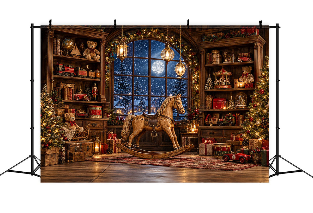 Santa Workshop Backdrop Antique Rocking Horse Xmas Backdrops Photography UK HQ610-157