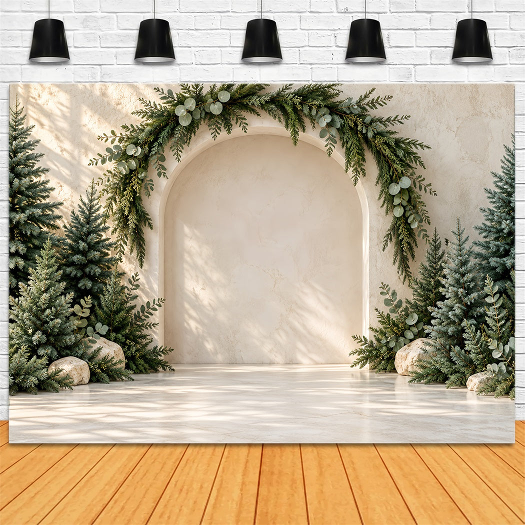 Photography Christmas Tree Backdrop Sunlit Evergreen Marble Arch Xmas Photo Backdrop UK HQ610-160