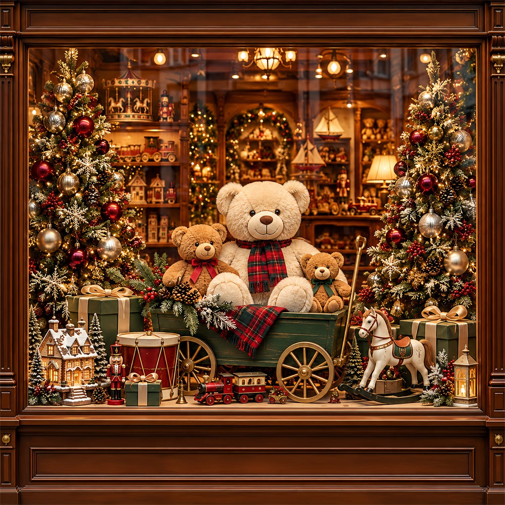 Santa's Toy Shop Backdrop Teddy Bear Toyshop Display Christmas Backdrop Portrait UK HQ610-164