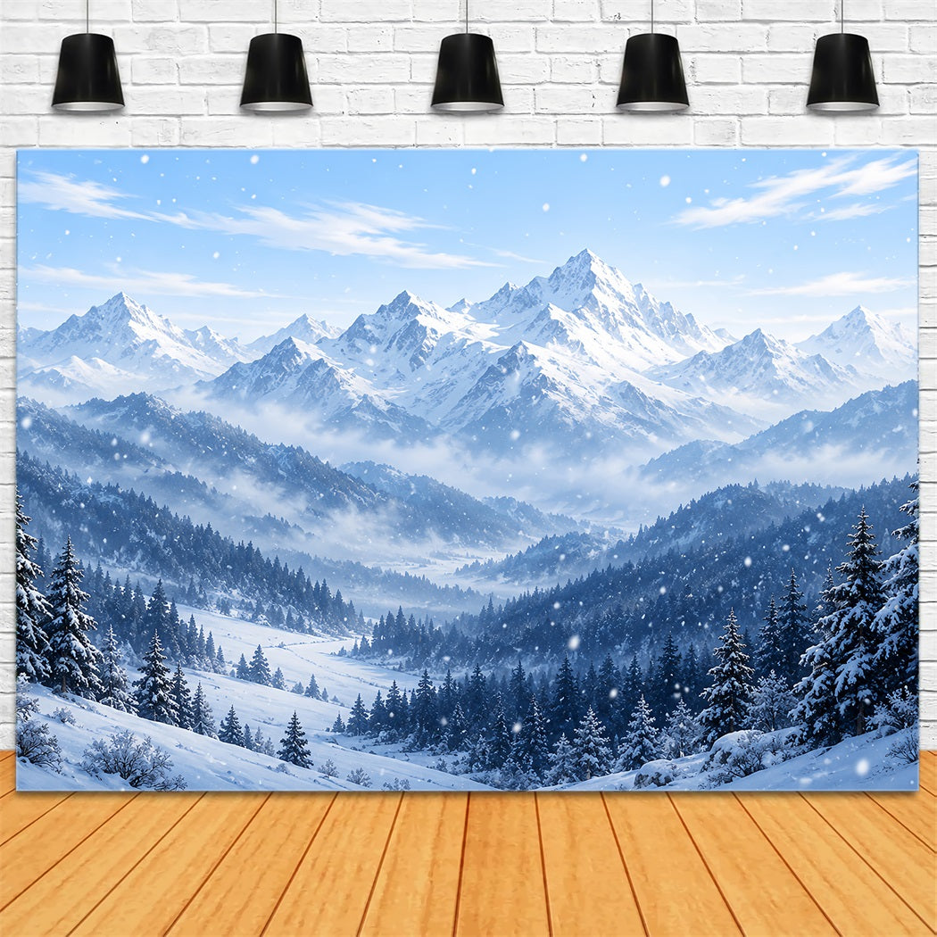 Christmas Winter Wonderland Backdrops Blue Alpine Snowy Peaks Christmas Backdrop Scenes UK HQ610-168