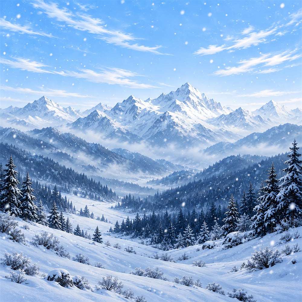 Christmas Winter Wonderland Backdrops Blue Alpine Snowy Peaks Christmas Backdrop Scenes UK HQ610-168