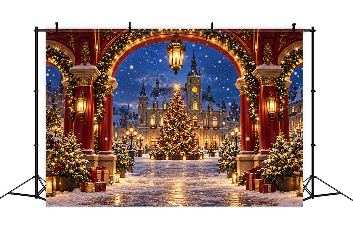 Christmas Arch Backdrop Crimson House Winter Village Christmas Party Picture Backdrop UK HQ610-170