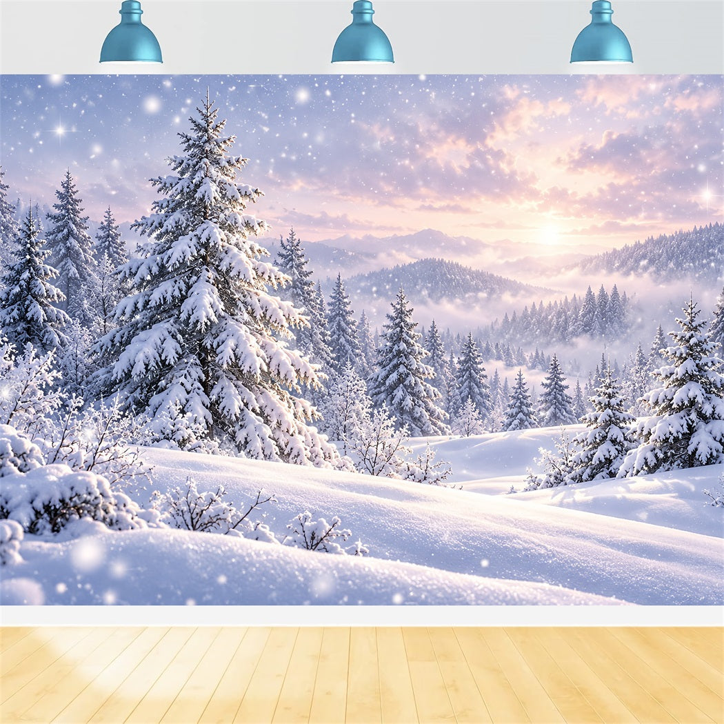 Christmas Tree Backdrops Snowy Pines Forest Sunset Christmas Photoshoot Backdrops UK HQ610-171