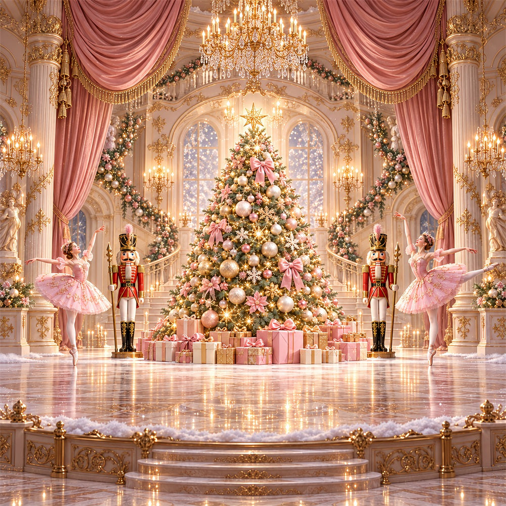 Nutcracker Photo Backdrop Pink Ballet Ballroom Stage Photography Backdrops Christmas UK HQ610-173