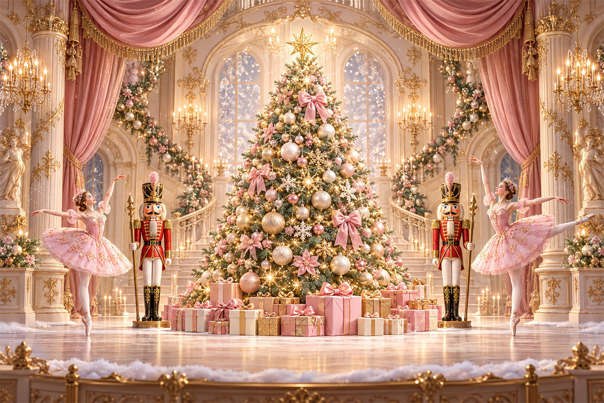 Nutcracker Photo Backdrop Pink Ballet Ballroom Stage Photography Backdrops Christmas UK HQ610-173